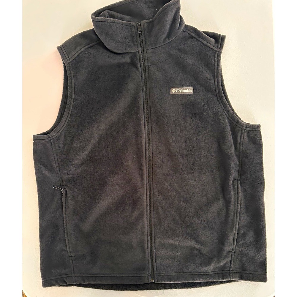 Columbia Men's 1X Regular Black Full Zip Vest Stand Collar Pockets Outdoor